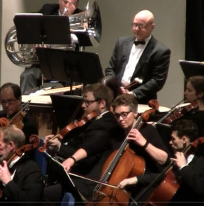 closeup of orchestra members in concert